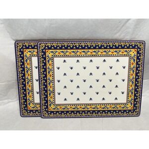 Williams Sonoma SICILY Hard Mat Cork board Back 2-Set Placemats HTF